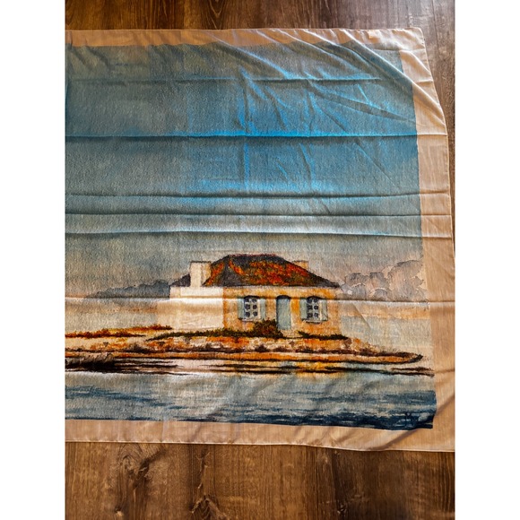 Doue by MFPA Coastal Landscape Scarf Watercolor Beach House Sarong 75x41 - Picture 2 of 9